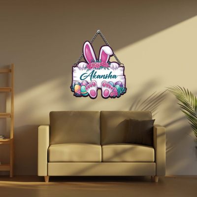 Personalized Easter Bunny Theme Wall Hanging Decoration Custom with Name Wall Art for Baby Nursery, Birthday Gift For Kids Kids Room Door & Wall Decor